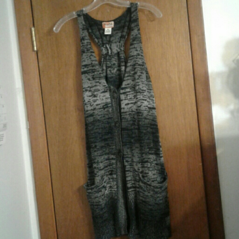 Mudd Long Sweater Sleeveless Ombre Gray Black Med